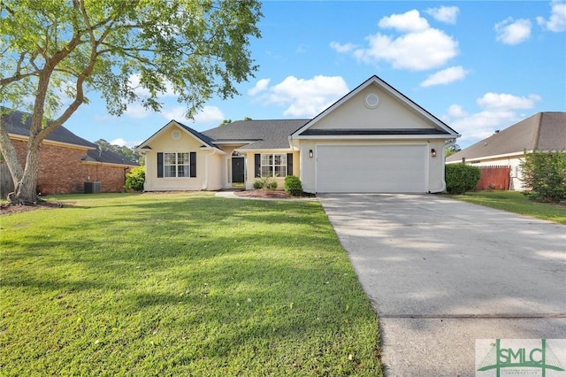 113 Taylor Ct, Richmond Hill, GA 31324 - view of front of house with an attached garage, concrete driveway, central AC, and stucco siding