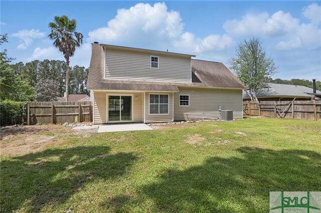 57 Cut Off Way, Richmond Hill, GA 31324 - rear view of house featuring central AC unit, a patio area, a chimney, and a shingled roof