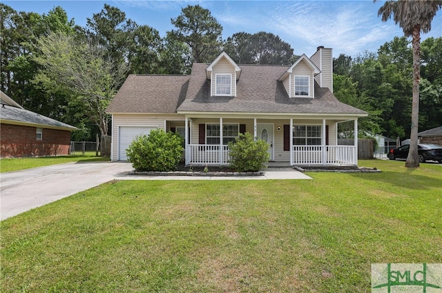 57 Cut Off Way, Richmond Hill, GA 31324 - cape cod-style house with driveway, a chimney, a porch, a garage, and a shingled roof