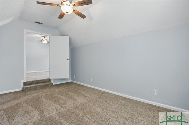 57 Cut Off Way, Richmond Hill, GA 31324 - bonus room featuring carpet floors, vaulted ceiling, a ceiling fan, and baseboards