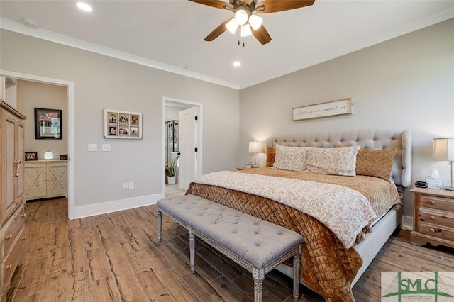 201 Cumberland Pt, Statesboro, GA 30458 - bedroom featuring wood finished floors, ornamental molding, baseboards, recessed lighting, and ceiling fan