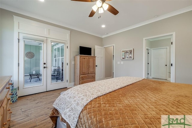 201 Cumberland Pt, Statesboro, GA 30458 - bedroom with access to outside, french doors, light wood-style floors, crown molding, and recessed lighting