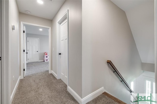 201 Cumberland Pt, Statesboro, GA 30458 - hall featuring an upstairs landing, carpet, and baseboards