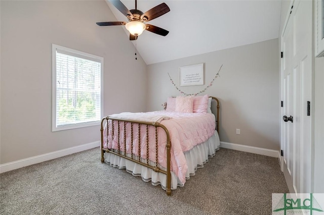 201 Cumberland Pt, Statesboro, GA 30458 - bedroom featuring lofted ceiling, carpet floors, baseboards, and a ceiling fan
