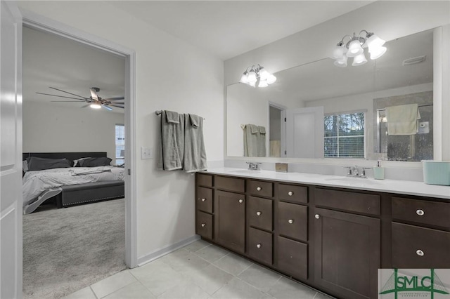 64 Southern Way, Richmond Hill, GA 31324 - bathroom with tile patterned flooring, ceiling fan, double vanity, ensuite bathroom, and baseboards