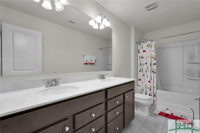 64 Southern Way, Richmond Hill, GA 31324 - bathroom featuring toilet, tile patterned floors, double vanity, and shower / tub combo