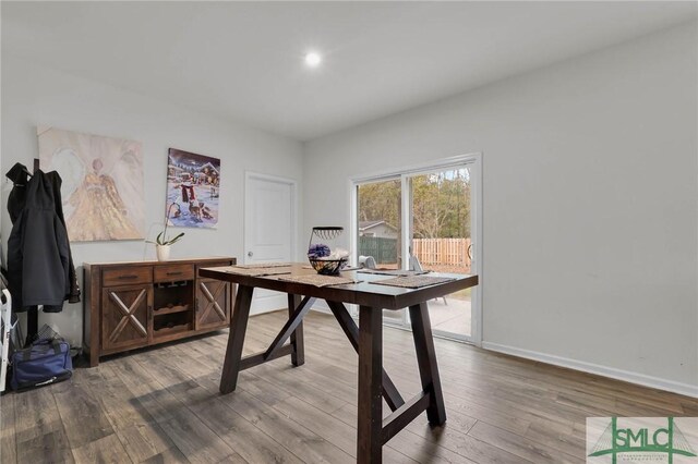 64 Southern Way, Richmond Hill, GA 31324 - home office with wood finished floors, baseboards, and recessed lighting