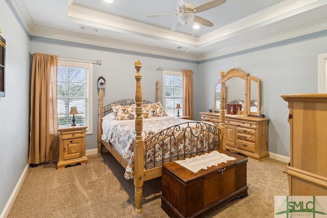 4 Honeysuckle Dr, Claxton, GA 30417 - bedroom with crown molding, light colored carpet, a raised ceiling, ceiling fan, and recessed lighting