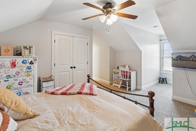 4 Honeysuckle Dr, Claxton, GA 30417 - bedroom with lofted ceiling, carpet, a closet, and ceiling fan