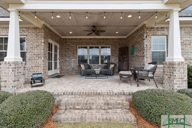 4 Honeysuckle Dr, Claxton, GA 30417 - view of patio featuring a ceiling fan, french doors, and an outdoor living space