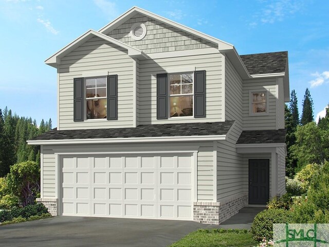 84 Marsh Salt Ln, Port Wentworth, GA 31407 - view of front facade with a garage, roof with shingles, driveway, and brick siding