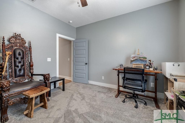 1840 Mccall Rd, Rincon, GA 31326 - office area featuring carpet flooring, baseboards, and ceiling fan