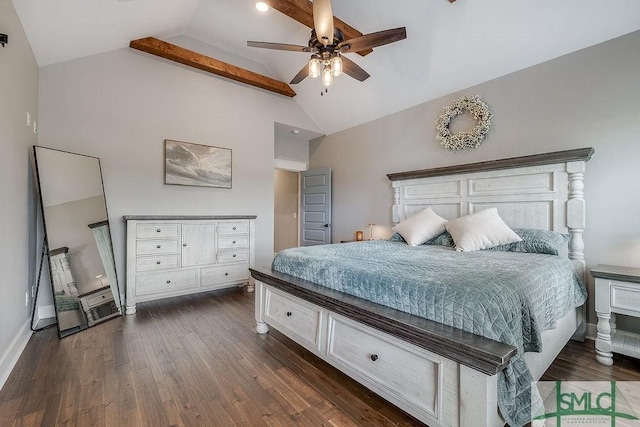 1840 Mccall Rd, Rincon, GA 31326 - bedroom featuring dark wood finished floors, high vaulted ceiling, ceiling fan, and baseboards