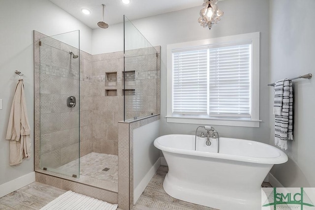 1840 Mccall Rd, Rincon, GA 31326 - full bathroom with a freestanding bath, baseboards, walk in shower, and recessed lighting