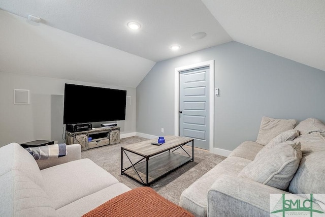 1840 Mccall Rd, Rincon, GA 31326 - living area with lofted ceiling, light carpet, and baseboards