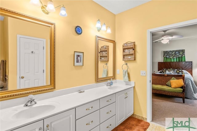 330 Central Ave, Guyton, GA 31312 - bathroom featuring ensuite bath, double vanity, and a ceiling fan