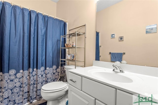 330 Central Ave, Guyton, GA 31312 - bathroom with toilet, vanity, and curtained shower