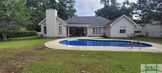 131 Farringdon Cir, Savannah, GA 31410 - view of swimming pool with a ceiling fan and a patio