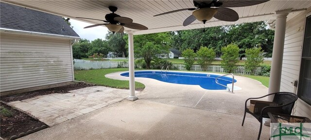 131 Farringdon Cir, Savannah, GA 31410 - view of pool with a ceiling fan and a patio