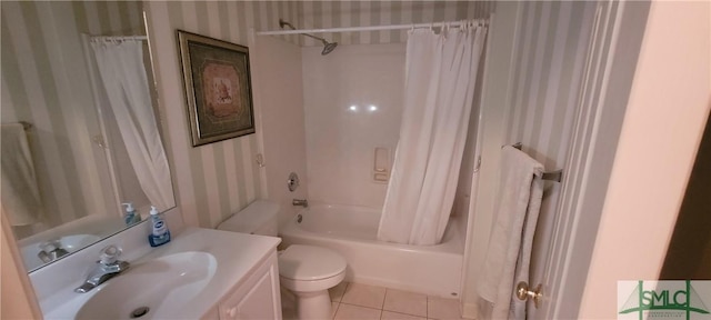 131 Farringdon Cir, Savannah, GA 31410 - full bathroom featuring wallpapered walls, tile patterned floors, shower / bath combo, vanity, and toilet
