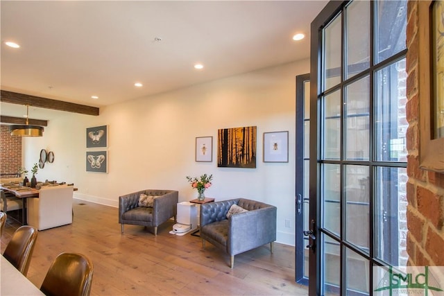 456 Port St, Savannah, GA 31401 - living area with wood finished floors, baseboards, recessed lighting, and beam ceiling