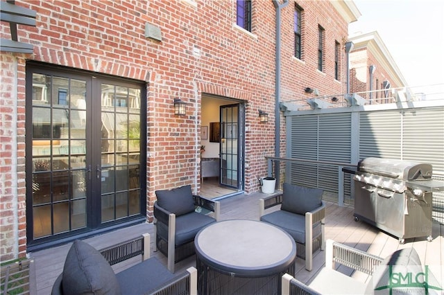 456 Port St, Savannah, GA 31401 - view of patio / terrace featuring french doors, a grill, a wooden deck, and an outdoor hangout area