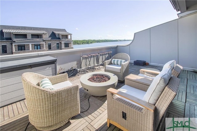 456 Port St, Savannah, GA 31401 - balcony featuring an outdoor fire pit and a deck with water view