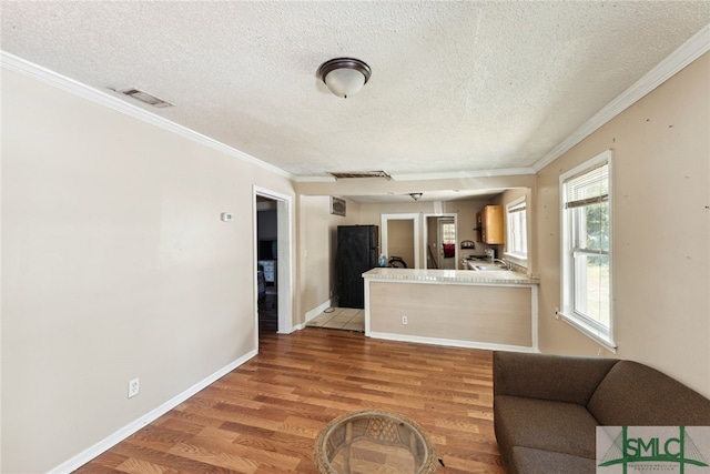 3808 Elmdale Ave, Savannah, GA 31405 - living area featuring a textured ceiling, light wood-type flooring, crown molding, and baseboards
