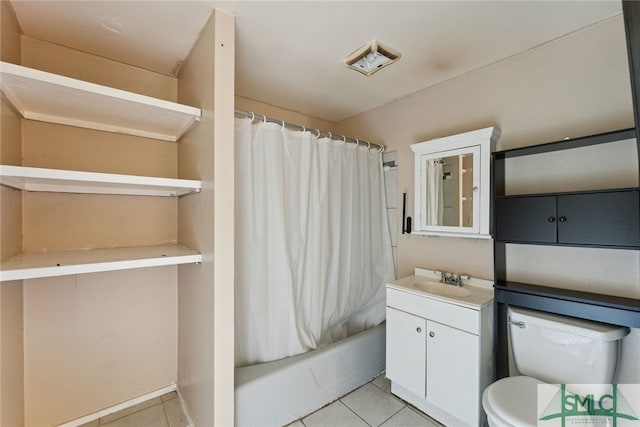 3808 Elmdale Ave, Savannah, GA 31405 - bathroom featuring tile patterned flooring, toilet, vanity, and shower / tub combo