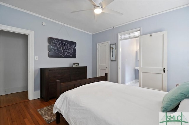 405 E 55th St, Savannah, GA 31405 - bedroom with crown molding, wood finished floors, a ceiling fan, and baseboards
