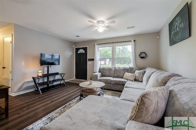105 Pointe S Dr, Hinesville, GA 31313 - living area with wood finished floors, a ceiling fan, and baseboards
