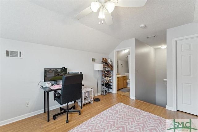 21 Carlisle Ln, Savannah, GA 31419 - home office featuring light wood-style flooring, ceiling fan, vaulted ceiling, and baseboards
