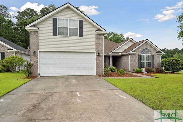 21 Carlisle Ln, Savannah, GA 31419 - traditional home with brick siding, driveway, a front yard, and an attached garage