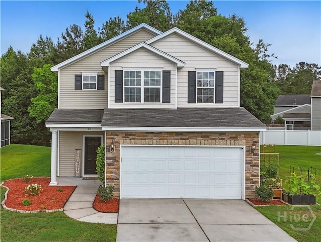 148 Hamilton Grove Dr, Pooler, GA 31322 - view of front of house with stone siding, concrete driveway, a shingled roof, and a garage
