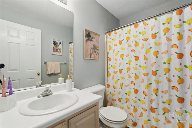 211 Edgewater Rd Unit 22, Savannah, GA 31406 - bathroom featuring toilet, vanity, a textured ceiling, and a shower with curtain