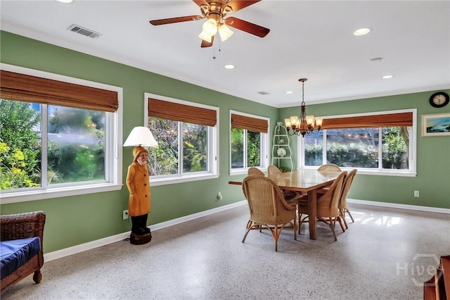 506 Butler Ave, Tybee Island, GA 31328 - dining space with healthy amount of natural light, a chandelier, baseboards, and recessed lighting