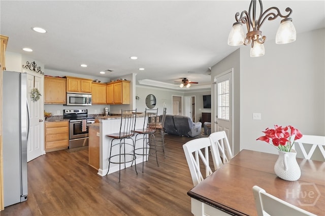 509 Braves Field Dr, Guyton, GA 31312 - dining area featuring recessed lighting, dark wood-type flooring, and a ceiling fan