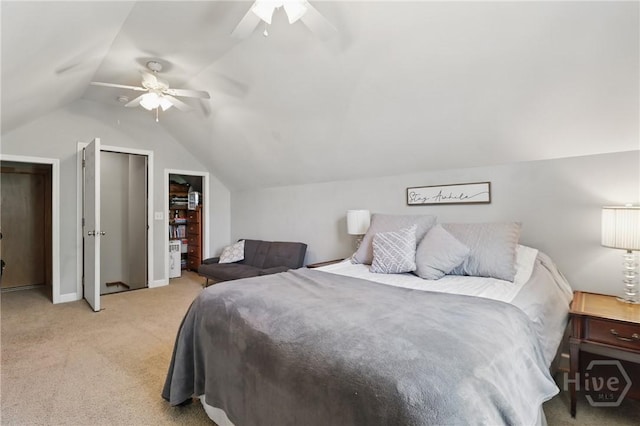 509 Braves Field Dr, Guyton, GA 31312 - bedroom featuring light colored carpet, lofted ceiling, ceiling fan, and baseboards
