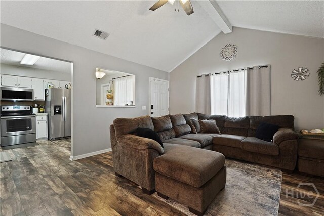 1405 Desert Storm Dr, Hinesville, GA 31313 - living room with dark wood-style floors, ceiling fan, and baseboards
