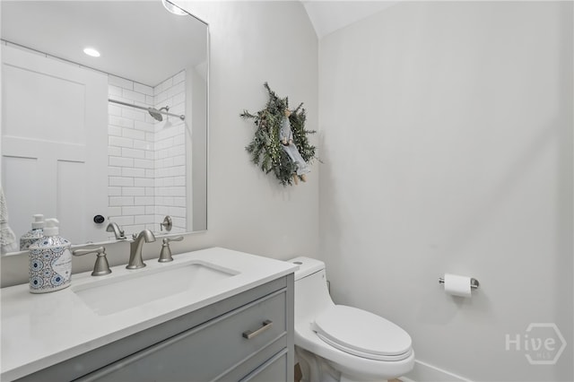 full bath featuring toilet, vanity, and a shower