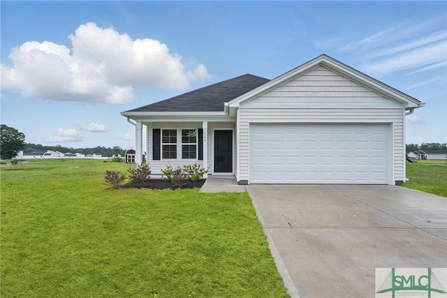 1546 Wilkins Rd, Midway, GA 31320 - ranch-style home with a front lawn, driveway, an attached garage, and a shingled roof