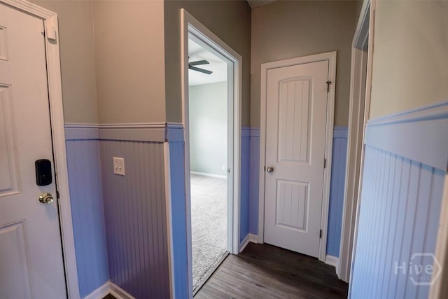 24 Daylily Ct, Hinesville, GA 31313 - entryway with ceiling fan, wood finished floors, and wainscoting