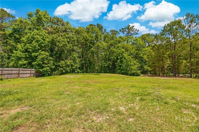view of yard with a wooded view