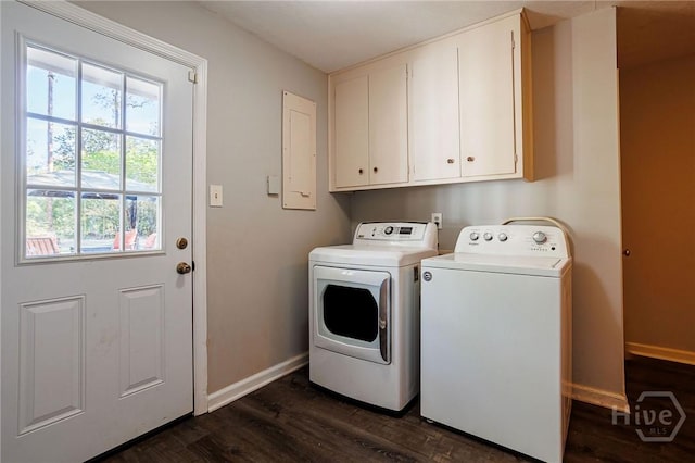 2 S Millward Rd, Savannah, GA 31410 - washroom with separate washer and dryer, cabinet space, dark wood finished floors, and baseboards