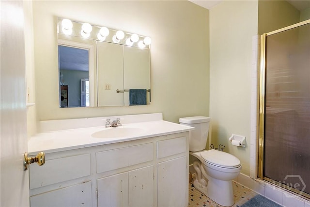 2 S Millward Rd, Savannah, GA 31410 - bathroom featuring toilet, a shower stall, vanity, and tile patterned flooring