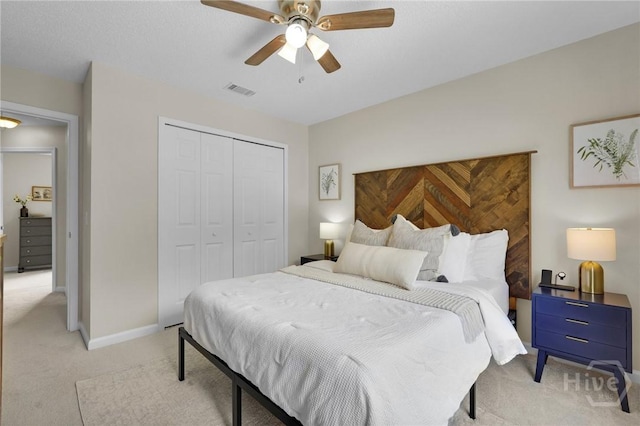2 Mclaughlin Ct, Savannah, GA 31419 - bedroom with light colored carpet, a closet, a ceiling fan, and baseboards