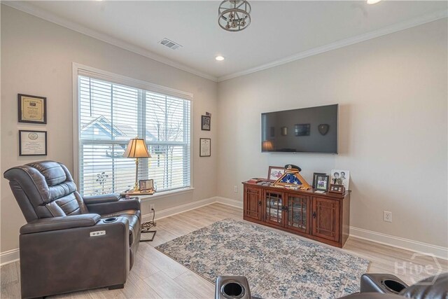 137 Harvest Hl, Pooler, GA 31322 - living room with ornamental molding, baseboards, light wood-style floors, and recessed lighting