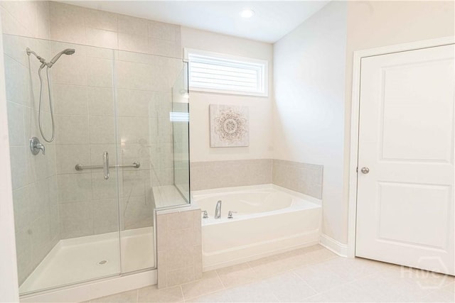 137 Harvest Hl, Pooler, GA 31322 - bathroom with a stall shower, tile patterned floors, and a bath