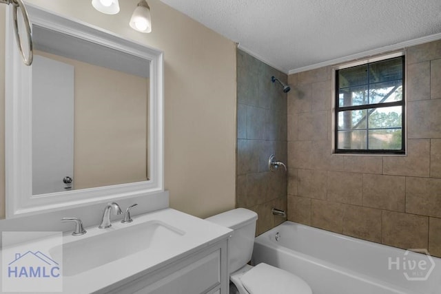 1021 Bacon Rd, Hinesville, GA 31313 - bathroom with a textured ceiling, vanity, toilet, and bathtub / shower combination