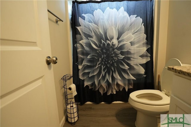 46 Persimmon Dr NE, Ludowici, GA 31316 - full bath featuring wood finished floors, toilet, and curtained shower